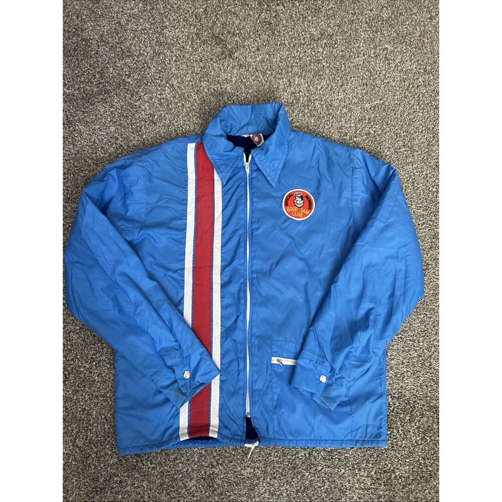 Vintage Crown Blue Nylon Jacket Good Sam Club Official Member RV Mens L 60s 70s